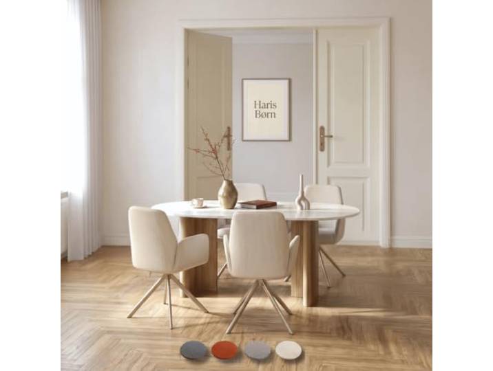 Haris Børn® Esszimmerstühle drehbar mit Armlehne (4er Set) Beige, Gestell grau - Esszimmerstuhl & Drehstuhl Esszimmer - Esstisch Stühle, Küchenstühle - 30 Tage risikofrei testen