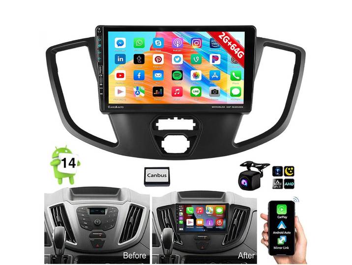 ESSGOO Android 15 Für Ford Transit Tourneo Custom CarPlay GPS Navi USB Type-C Navigationsgerät (Carplay Android Auto Bluetooth EQ USB GPS Navi WIFI Touchscreen)