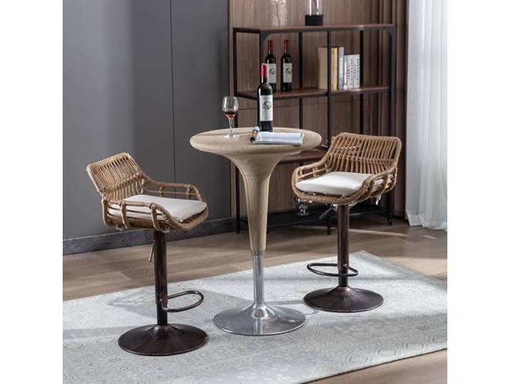 VILUXE Barhocker Set 2 Rattan Drehbar Höhenverstellbar Beige Moderner Barhocker, Rattan Rückenlehne, 360° drehbar, höhenverstellbar, Küche, Esszimmer und Bar