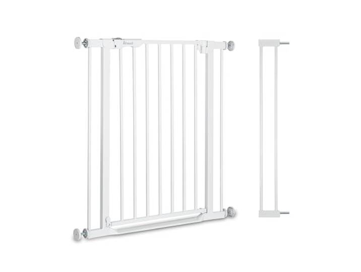 Hauck Türschutzgitter mit 9 cm Verlängerung, selbstschließend, flach, White Verstellbare Breite von 84 bis 89 cm dank Stellschrauben, Absperrgitter ohne Bohren, Einhand Öffnung, Indoor Kinder & Hunde