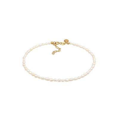 Fußkette ELLI PREMIUM "Fußschmuck Süßwasserperlen Klassik 925 Silber vergoldet" Gr. 22, gold, Fußketten, Damen, Silber 925 (Sterlingsilber)