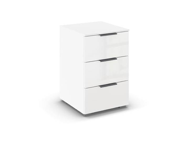 Rauch Möbel Alabama, Nachttisch, Farbe Hochglanz Weiß, Maße 40x61x42 cm Nachtkommode, 3 Schubladen, Soft-Close-Funktion, passend für Serie Alabama, für Schlafzimmer, Kinderzimmer, Gästezimmer