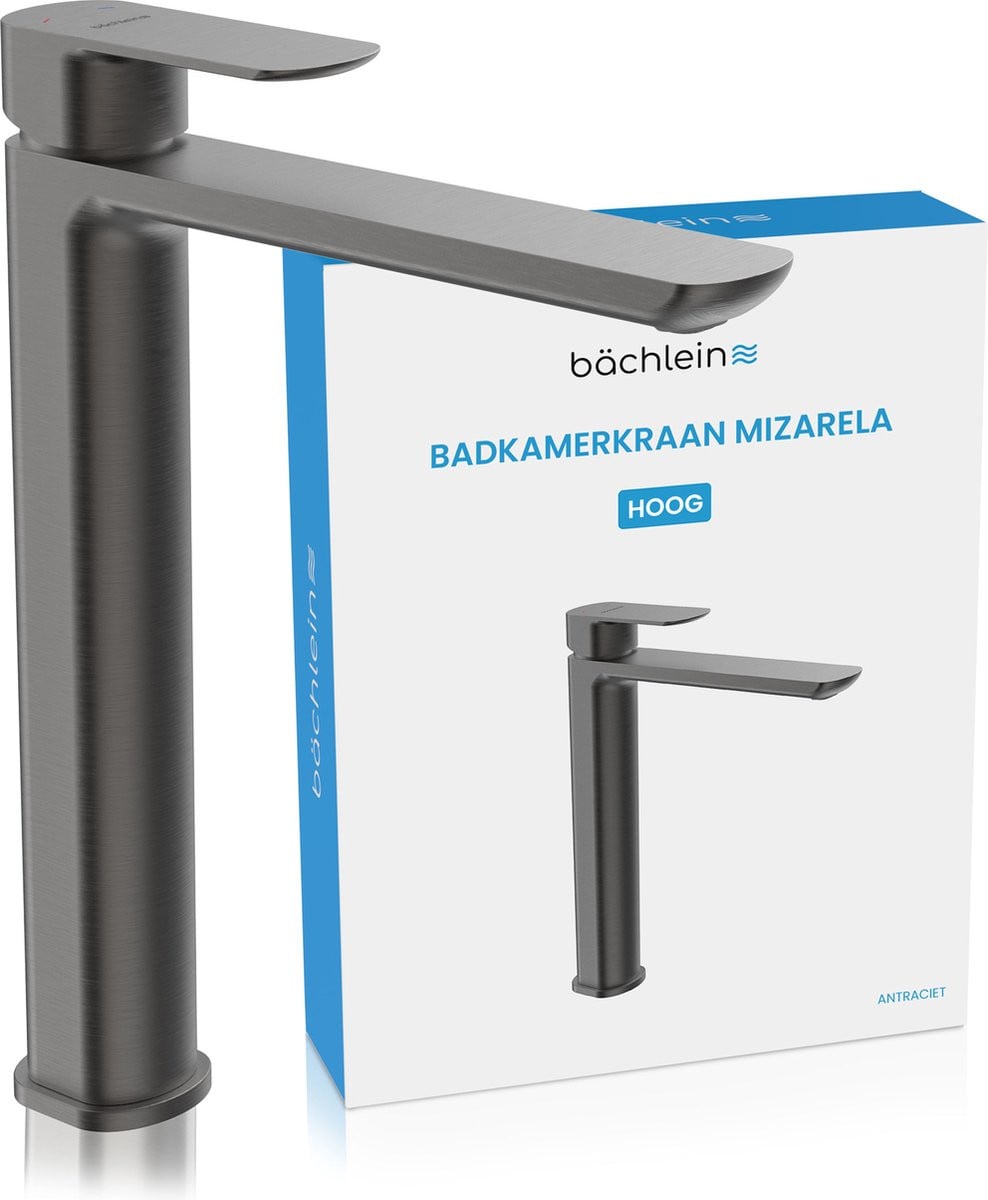 Bächlein Mizarela Badkraan Antraciet - Klassieke Eengreepsmengkraan voor Opzetwastafel met Platte Uitloop