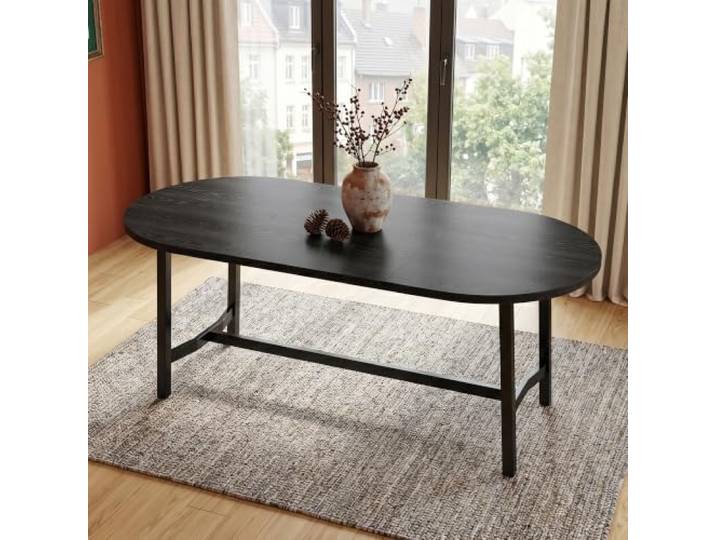 Merax Esstisch 180x80 cm,Esszimmertisch für 6-8 Personen,Schwarz,Eisenbeine Abgerundete Ecken, stabile Metallbeine und großzügige Tischplatte für ein komfortables Esserlebnis im Esszimmer.