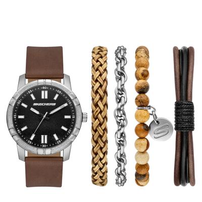Quarzuhr SKECHERS "Beachy Stackable", braun, silberfarben, schwarz, Armbanduhren, Herren, metallfarben, Quarzuhr, Armbanduhr, Herrenuhr, Ideal auch als Geschenk, analog