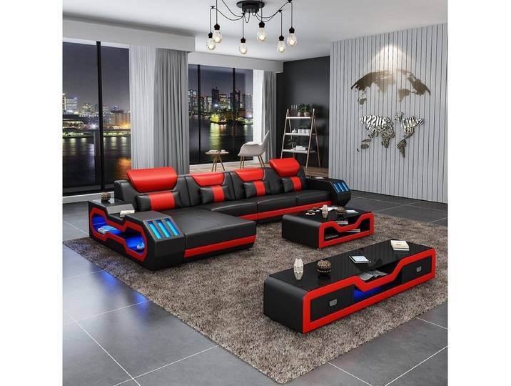 Xlmoebel Ecksofa Design-Wohnlandschaft in L-Form mit Couchtisch und Sideboard, Design-Wohnlandschaft in L-Form mit Couchtisch und Sideboard, Hergestellt in Europa