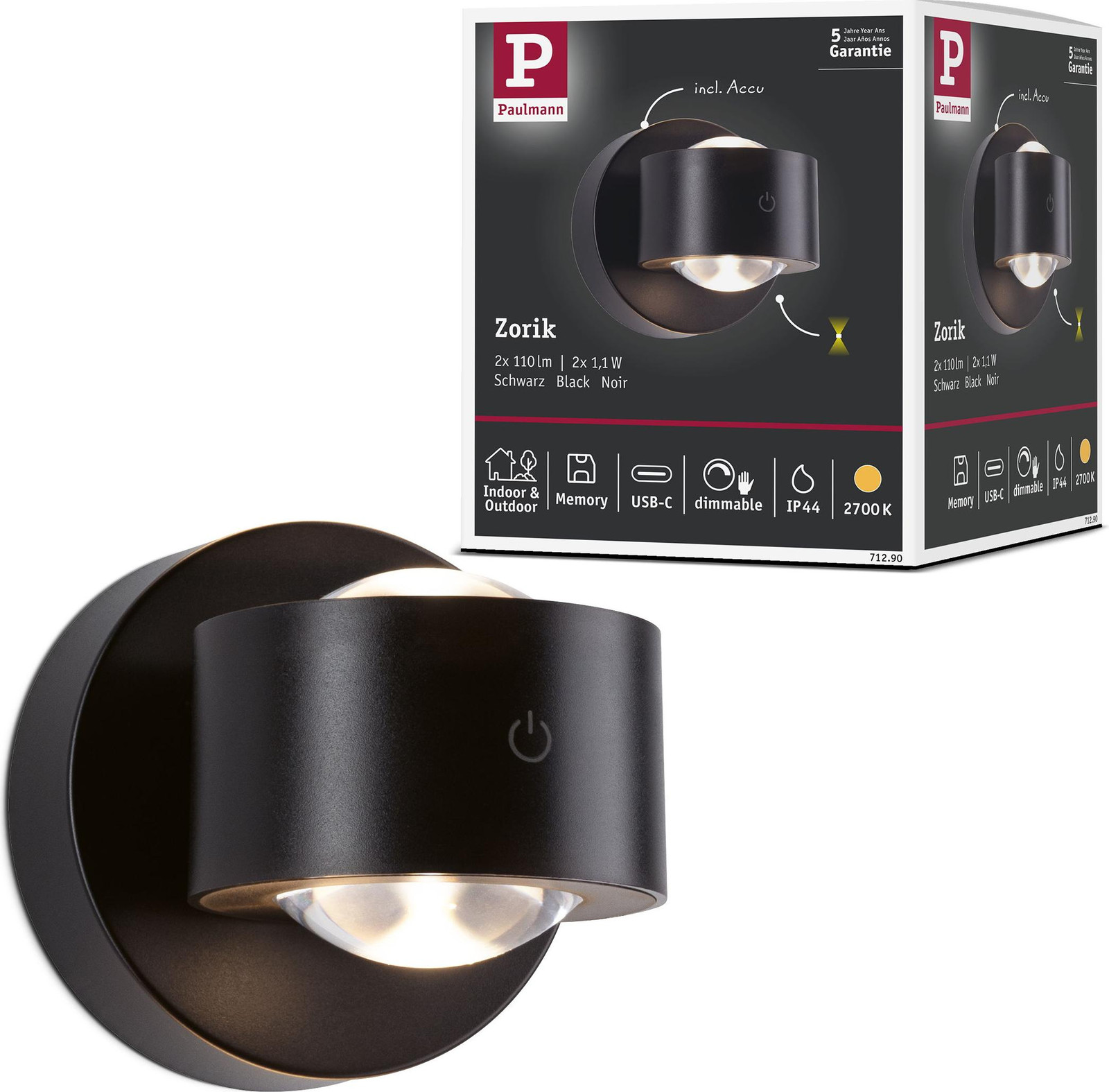Paulmann Zorik LED-accu wandlamp voor accentverlichting