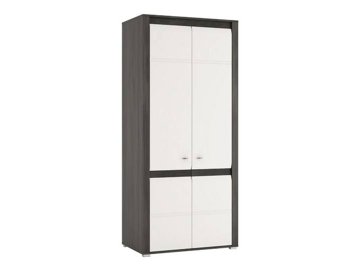 Feldmann-Wohnen Kleiderschrank Sevilla schwarzkiefer / weiß hg 90 / 58 / 205cm, Schwarz, Weiß Hochglanz, Rechteckig, 90x205x58 cm, Schlafzimmer, Kleiderschränke, Drehtürenschränke