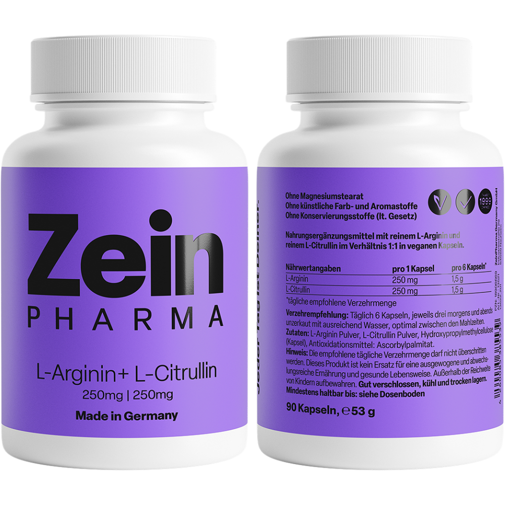 ZeinPharma L-Arginine + L-Citrulline 500mg Blood Circulation Food Supplement 90&nbsp;caps.