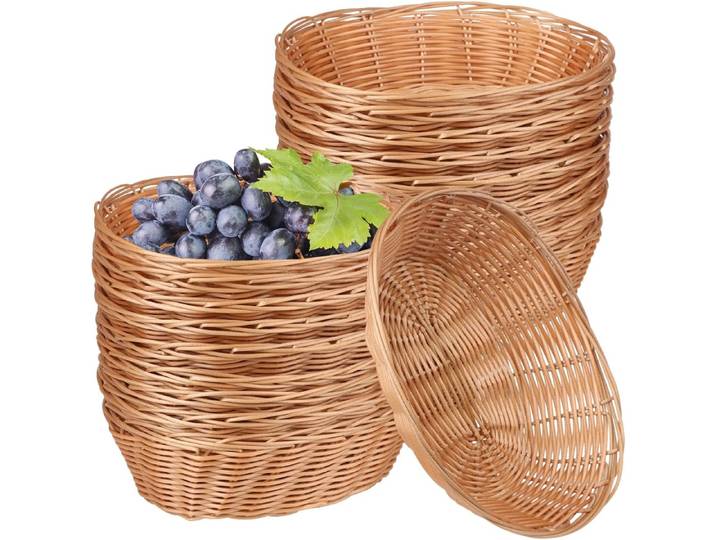 Paquet de 20 paniers ovales en poly osier, paniers à pain en poly osier, paniers cadeaux de taille moyenne pour la cuisine, cadeaux de noël, pièce maîtresse D