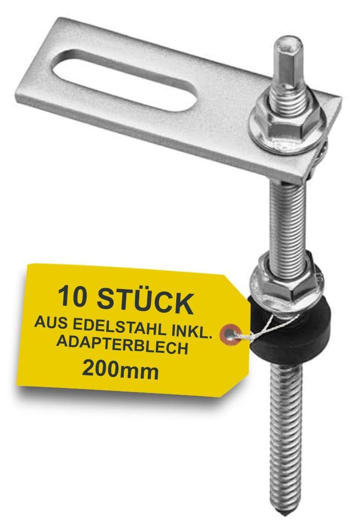 Dripio Stelschroeven M10 van roestvrij staal met adapterplaat, 200 mm, 10 stuks
