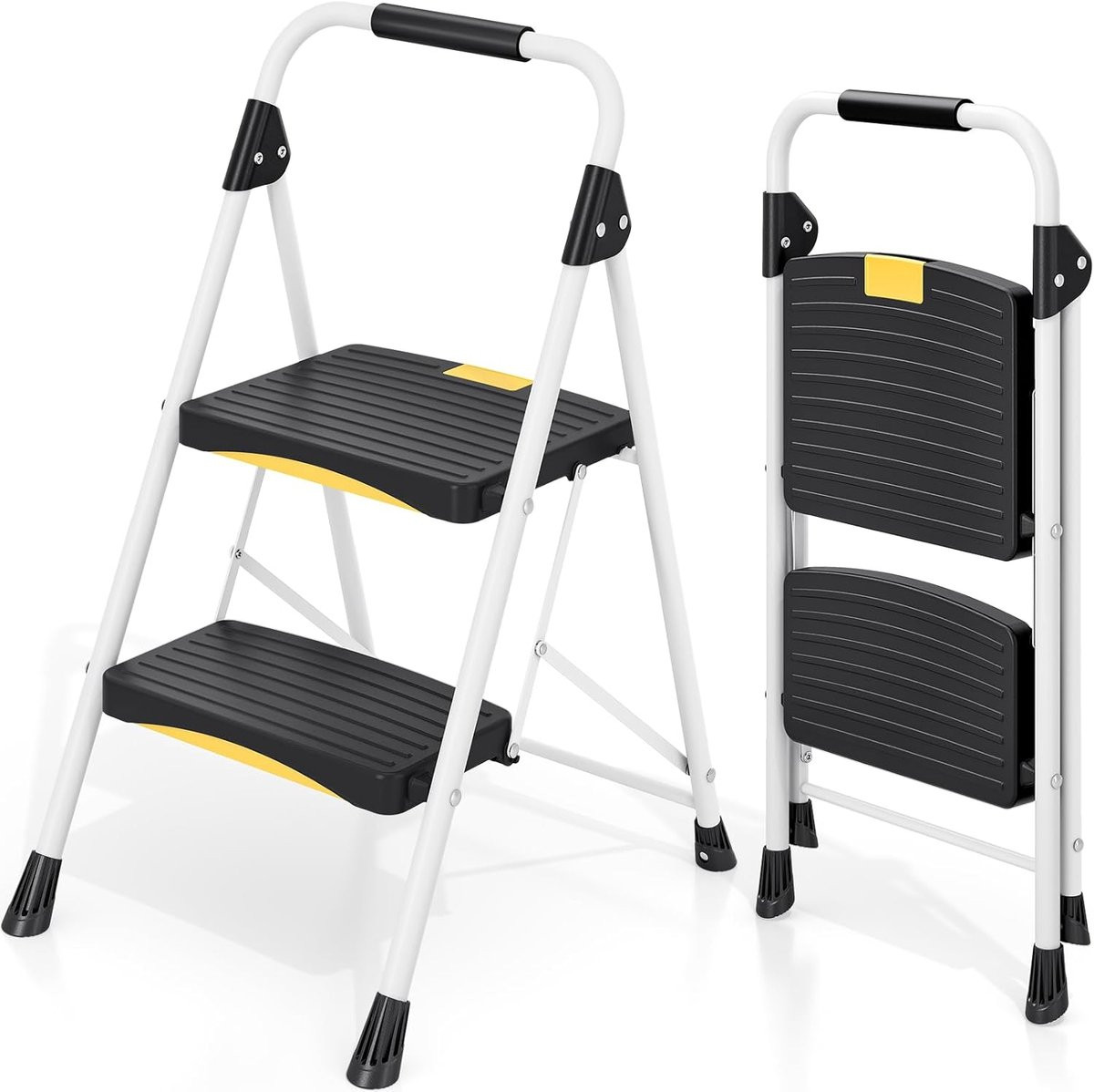 Famanu Trapladder met 2 treden, inklapbaar, wit