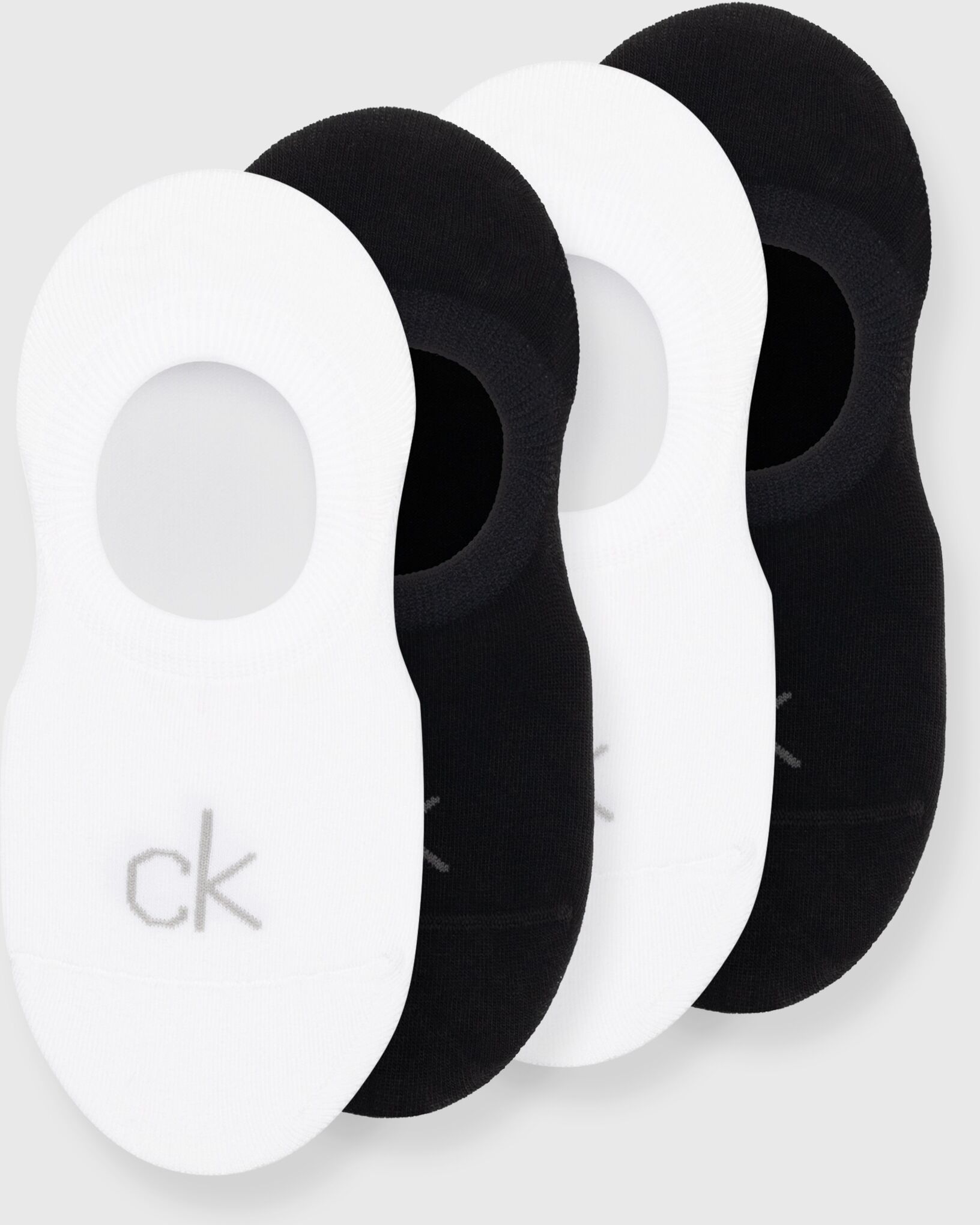 Füsslinge CALVIN KLEIN "CK WOMEN FOOTIE HIGH CUT 4P ECOMM", Damen, Gr. 35-38, weiß, schwarz, Obermaterial: 64% Baumwolle, 34% Polyamid, 2% Elasthan, elastisch, Socken Füsslinge, No Show Socks weiß, schwarz 35-38