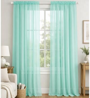 Home Mart Goods "Mint Sheer Window Rod Pocket Curtain Set 90"" Inches Long (2 Panels)"