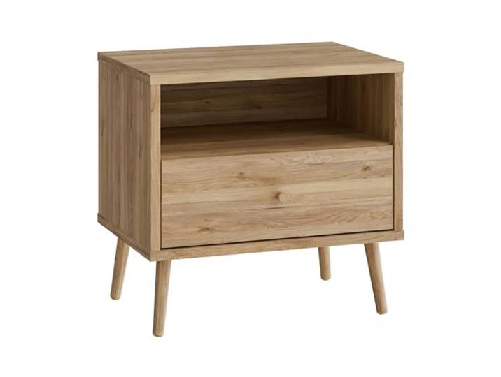 Forte HARLLSON Nachtschrank 60, Mid-Century-Modern Stil, leichte Montage Dank EasyKlix by Forte, 1 Schublade und 1 Ablage, Mauvella Eiche Holzdekor, 59,8 cm breit x 57,7 cm hoch x 41,5 cm tief