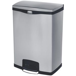 Rubbermaid Mülleimer Slim Jim Step-On, 1901999, silber, aus Edelstahl, 90 Liter