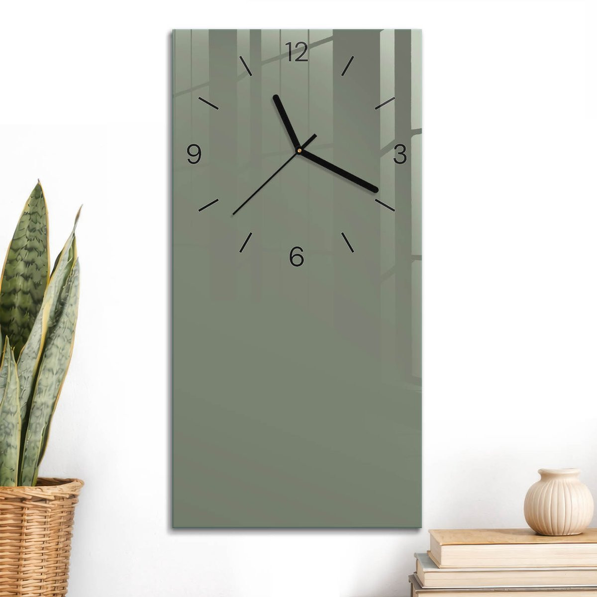 ArtPrintCave Wandklok Donkere Salie Groen - Rechthoekig - 30 x 60 cm