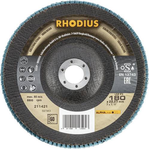 Rhodius 211421 LSZ F3 Fächerschleifscheibe Körnung (num) 60 Edelstahl, Stahl 10St.