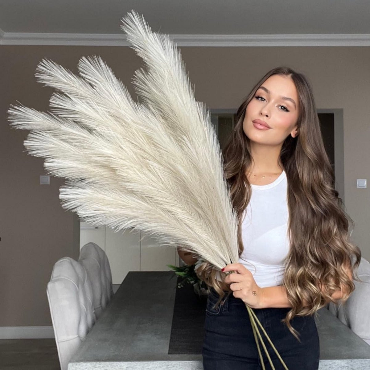 Extra Grote Luxe Pluizige Kunstmatige Pampasgras Stengels 115cm - Decoratie voor Vloervaas