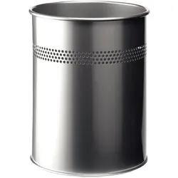 Durable Metall Papierkorb rund, 14,7 Liter hoch silber, mit perforiertem