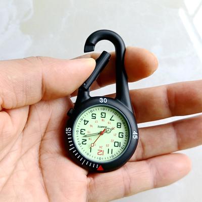 ModernMart Luminous Carabiner Pocket Watch Keychain Clip For Nurses Students And Outdoor Use black