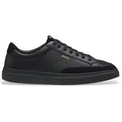 BOSS für Herren. 50568536 Kieran Tenn Sneaker aus schwarzem Leder (42), Wohnung, Schnürsenkel, Lässig