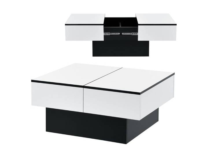 Table basse de salon rangement panneau de particules 80 cm noir blanc 03_0006150