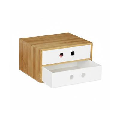 Relaxdays Schreibtisch Organizer, 2 Schubfächer, Bambus & MDF, Aufbewahrungsbox Büro, HxBxT: 14 x 25 x 20 cm, weiß