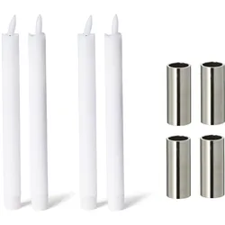 Novaliv, Kerzenständer, 4x Kerzenständer magnetisch 2,5x7,5cm SILBER mit Premium LED-Stabkerze Echtwachs flammenlos