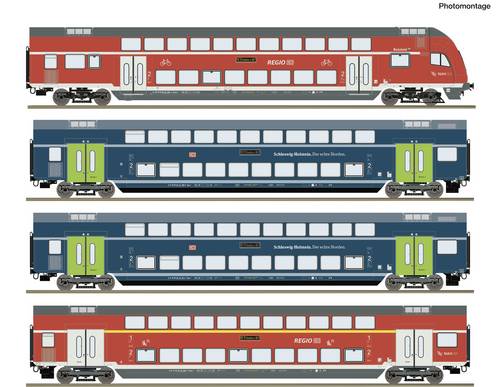 Roco 6210250 H0 4-tlg. Set: Doppelstockwagen (DCC) Wagenset mit vier Doppelstockwagen der Deutschen Bahn