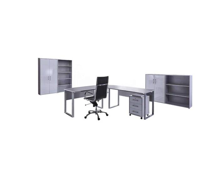 Büro Office Edition Set Grau/Weiß Hochglanz