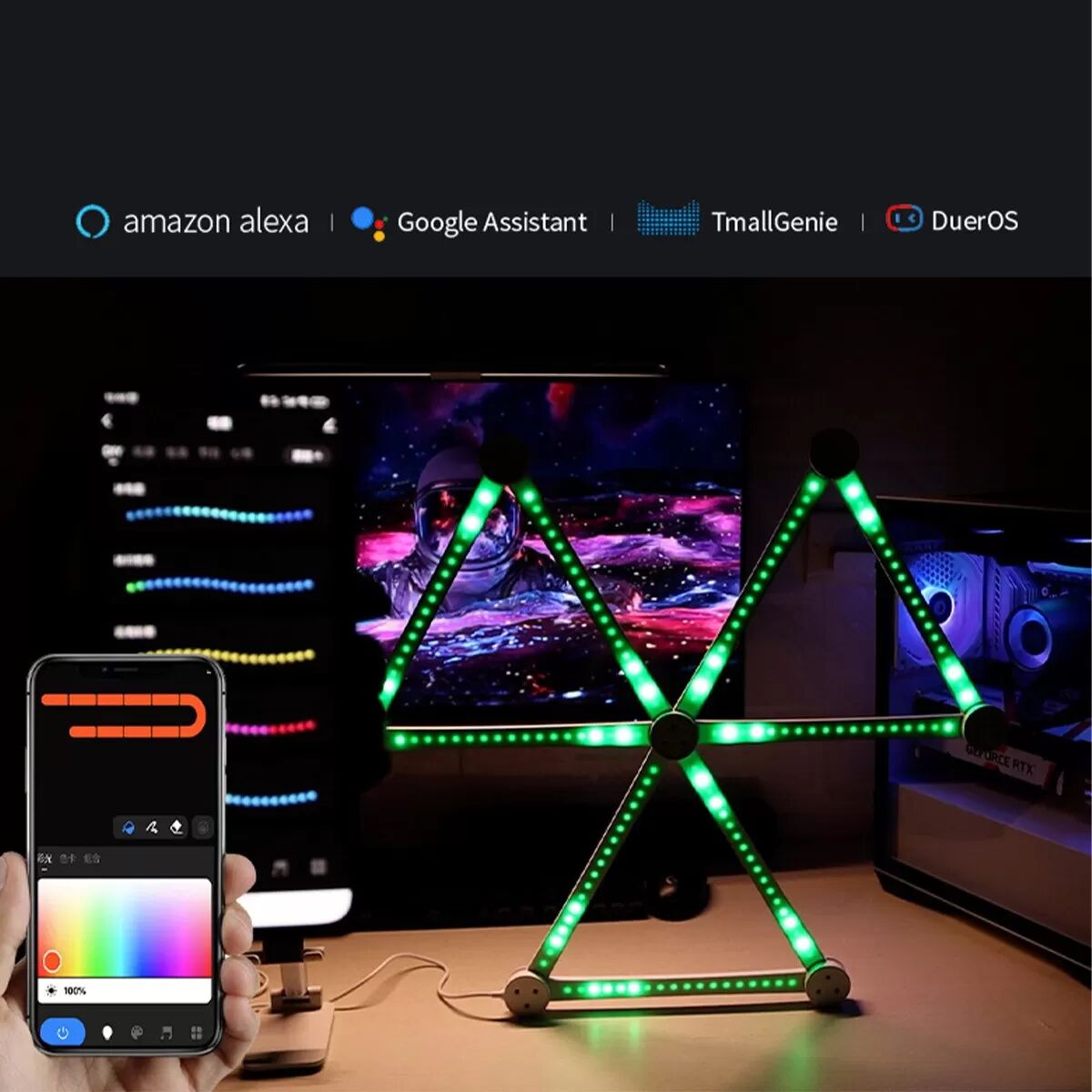 INF WiFi Bluetooth LED Styling Light - 9 Streifen, Verbinder & EU Adapter - DIY Smart Splicing Schwarz