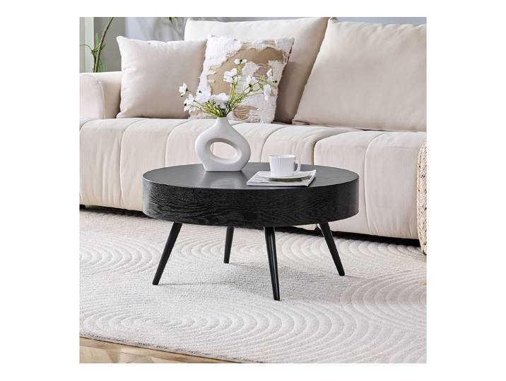 i@home Couchtisch Runder Kaffeetisch,Wohnzimmertisch​,Wohntisch,Industriestil,70x35.5cm, schwarzer Holzoptik MDF und schwarzen Metallbeinen,Industriestil