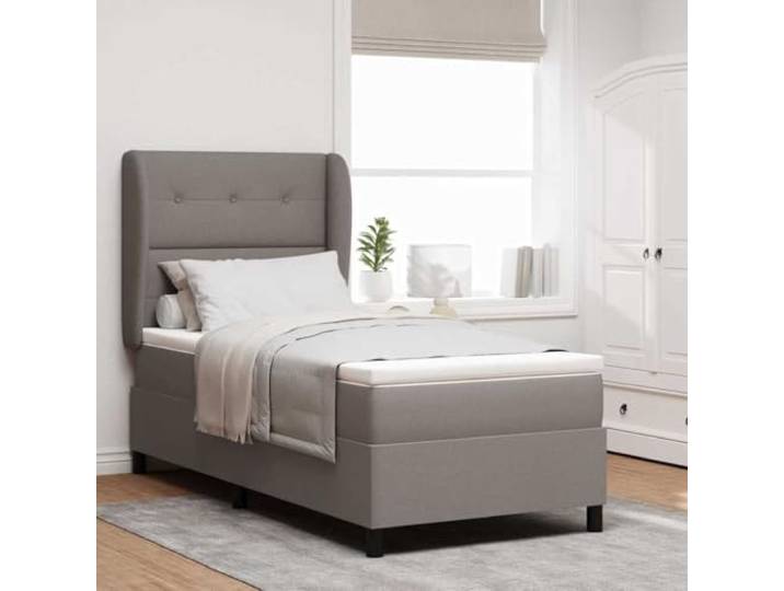 Verstellbares Stoff Boxspringbett mit mittelfester Matratze Schlankes Boxspringbett mit Matratze Taupe 100x200 cm Stoff Polsterbett mit verstellbarem Kopfteil inklusive Topper