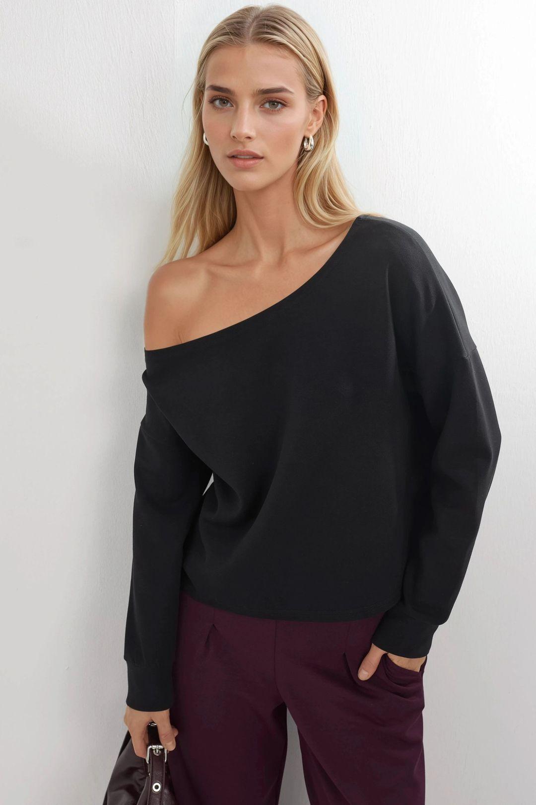 Asymmetrische Kraag Relaxed Fit Sweatshirt