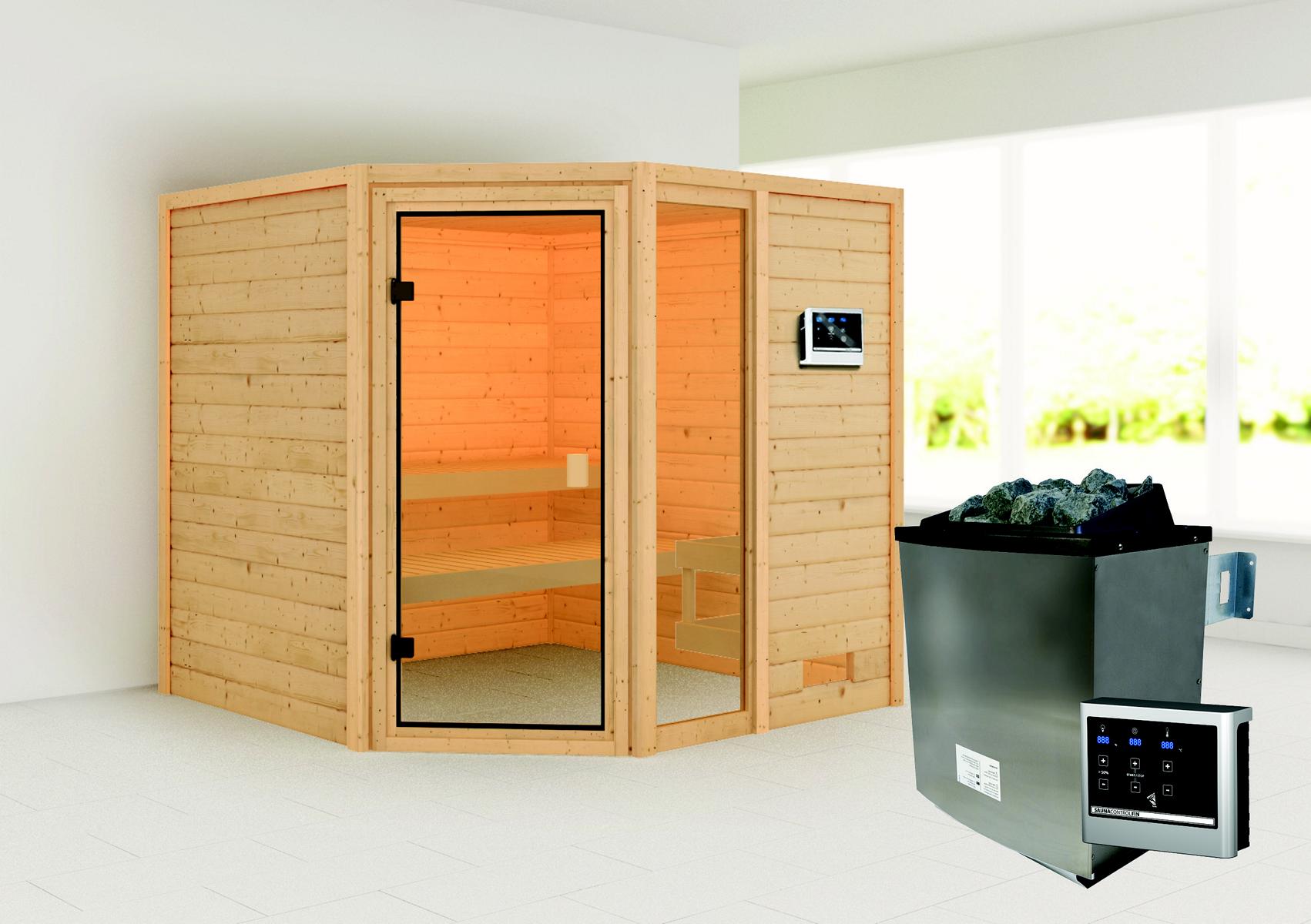 KARIBUHOLZT Sauna Tabea Eck, 9KW ext. Strg 16880530