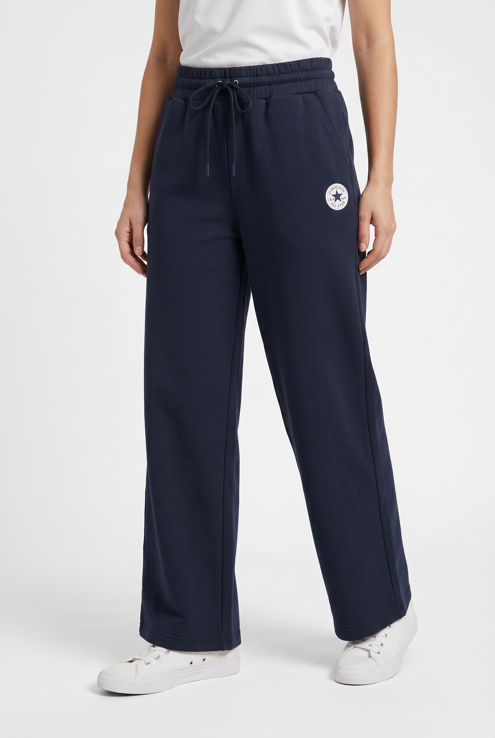 Palazzohose CONVERSE "WOMEN'S CONVERSE KNIT WIDE LEG PANTS", Damen, Gr. S, N-Gr, schwarz (converse schwarz), Obermaterial: 89% Baumwolle, 11% Polyester, unifarben, Hosen Palazzohose, unifarbenes Design, mit Eingrifftaschen, aus Baumwolle und Polyester