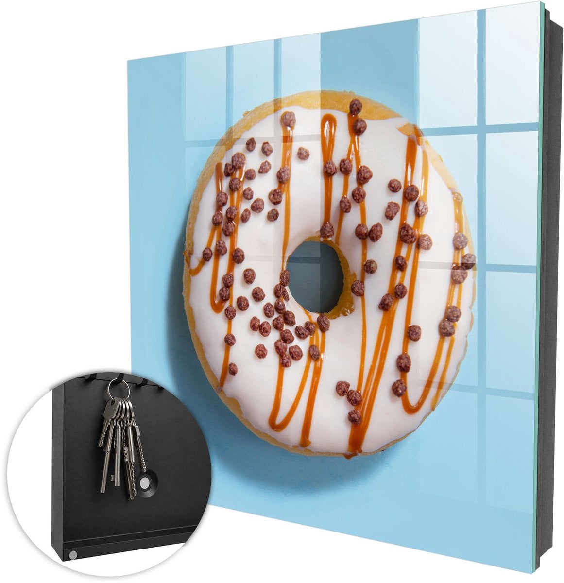 Coloray Sleutelbox met 50 haken - Blauw - B/D/H: 30 x 30 x 5 cm