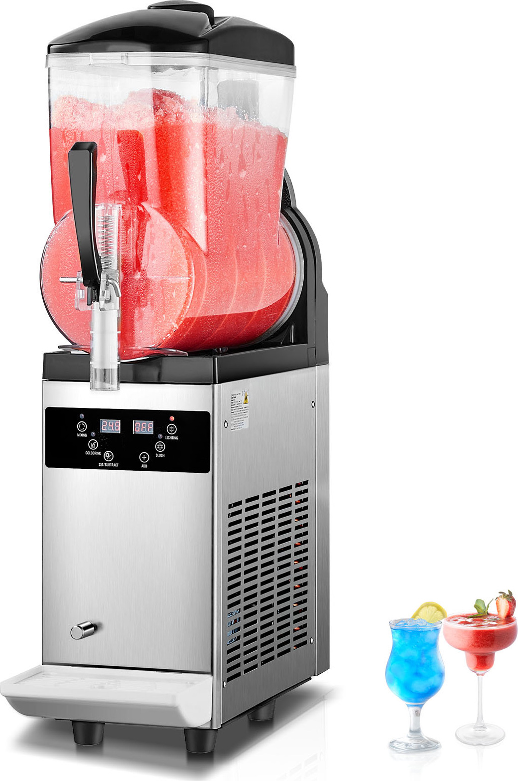 SucceBuy 12L kommerzielle Slush-Maschine, Einzeltank-Gefrorenes-Getränke-Maker, 48 Tassen Margarita-Smoothie-Slushie-Maker, Edelstahl für Zuhause, Party, Café, Bar