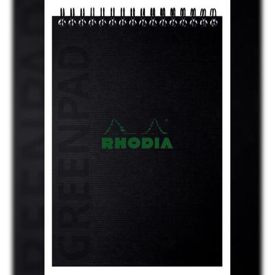 Rhodia 5x Greenpad, Block A5+ mit Doppelspirale aus flexiblem recycelbarem Recyclingkarton 350 g/m2, 80 Bl, Recyclingpapier 90 g/m2 - Schwarz 119929C