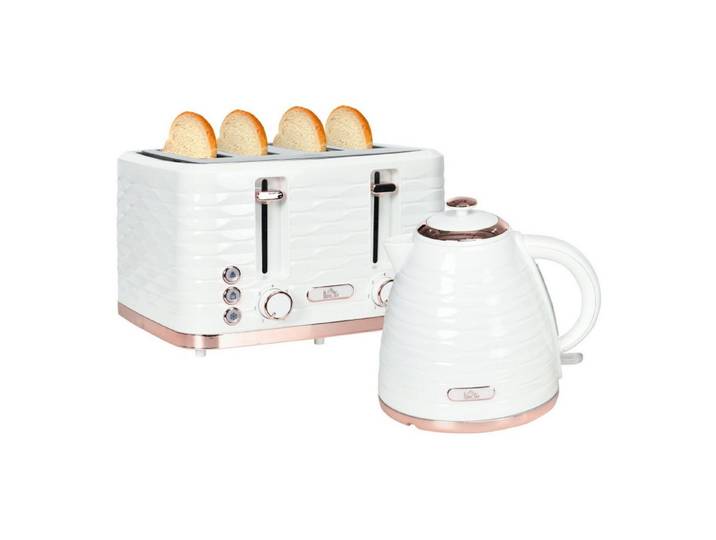 FELIXLEO Frühstücks-Set 2-in-1 Toaster Wasserkocher Set 7 Bräunungsstufen Auftauen Cremeweiß (1-tlg)