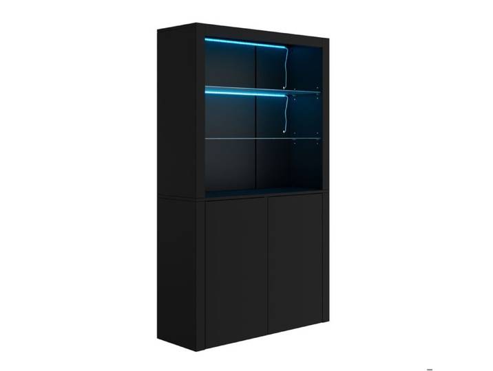 Vitrine LED noire – 100 x 35 x 170 cm – 2 portes 2 étagères en verre façade brillante