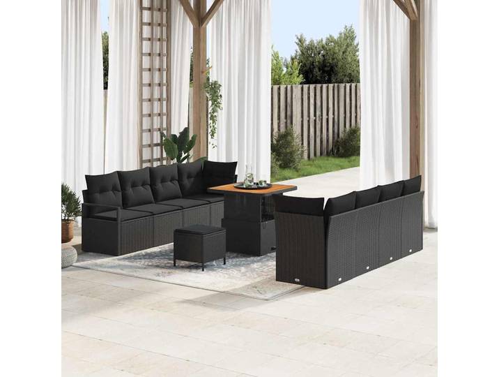 vidaXL Garten-Sofa-Set mit Kissen mit Speicher Schwarz 80 x 80 x 71 cm