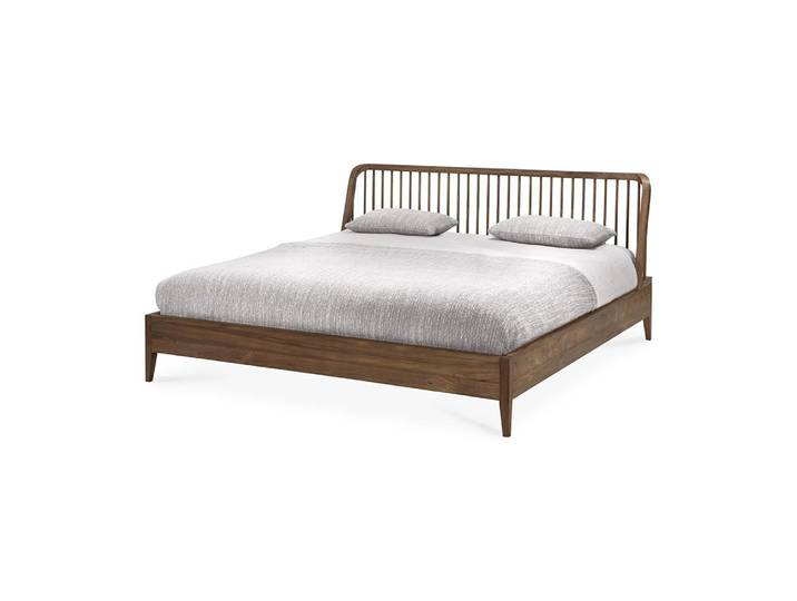 ETHNICRAFT lit SPINDLE pour matelas de 180x200 cm (RecyclRiflettore alluminio lucidato e disco frontale nero - Teak)