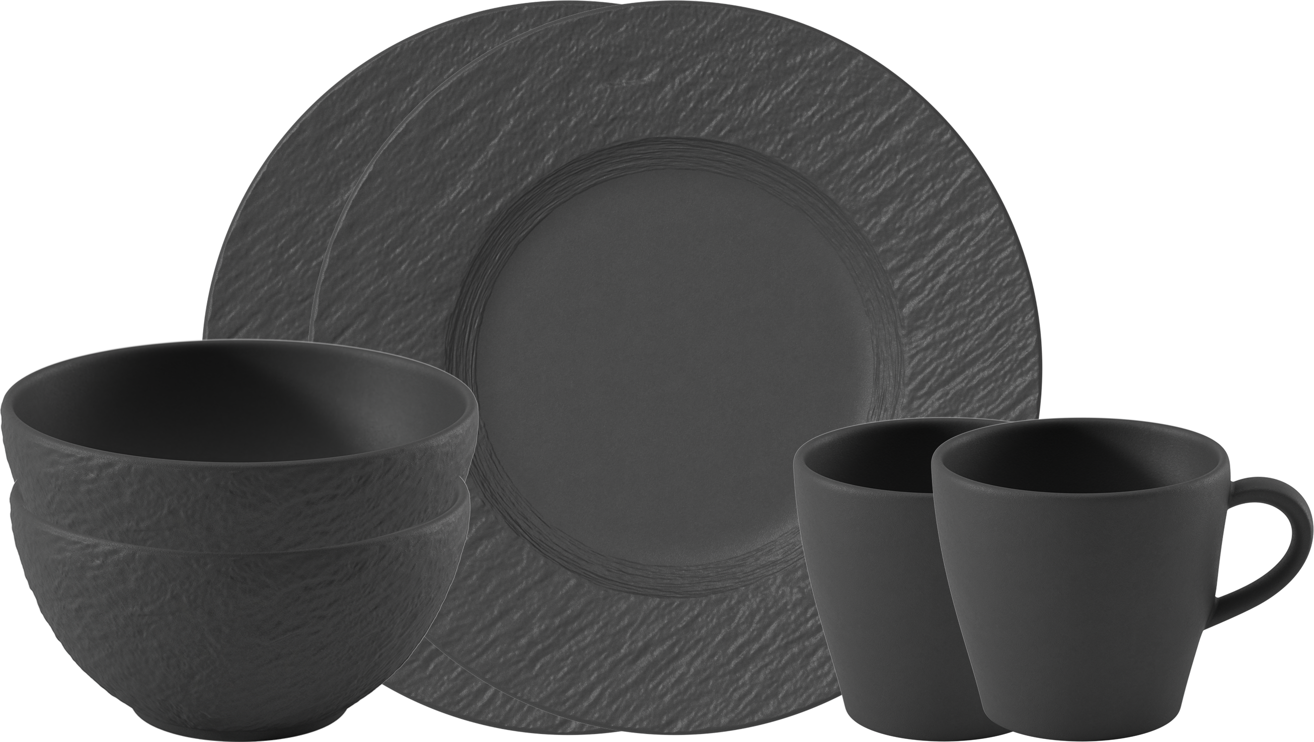 Frühstücks-Geschirrset VILLEROY & BOCH "Manufacture Rock Fruehstuecksset", schwarz, 6, Porzellan, Geschirr-Sets, Frühstücks-Geschirrset, Premium Porzellan schwarz 6