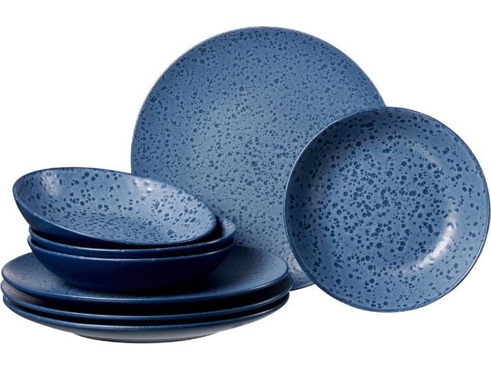 Tafelservice RITZENHOFF & BREKER Teller Set, Geschirr-Set Kitwe , blau, 8 Stk., Steinzeug, Geschirr-Sets, Tafelservice, Reaktivglasur, jedes Stück ein Unikat, 8 Teile, für 4 Personen