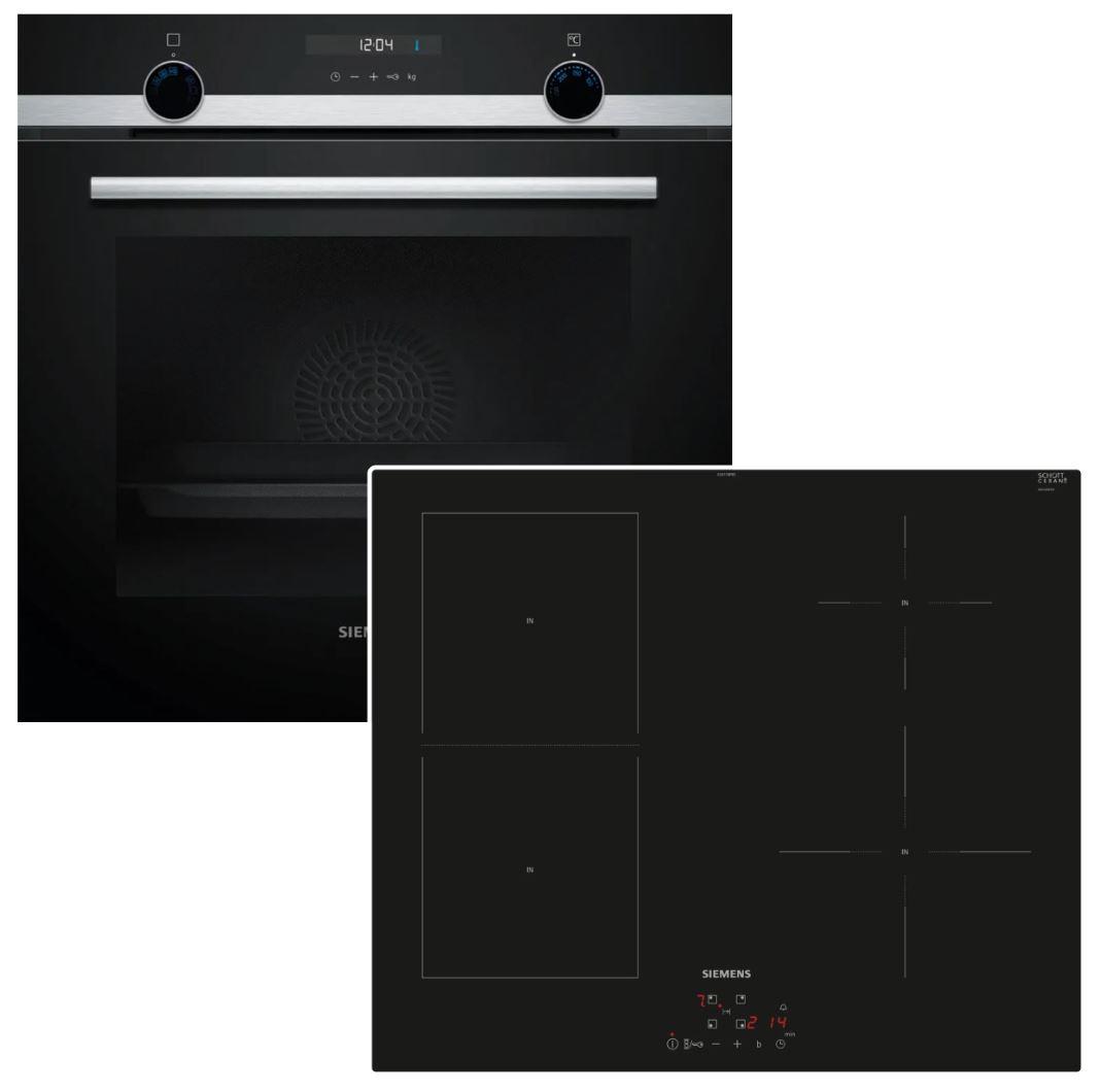 Herdset Siemens Backofen Hydrolyse EcoClean mit Induktionskochfeld Booster autark 60 cm