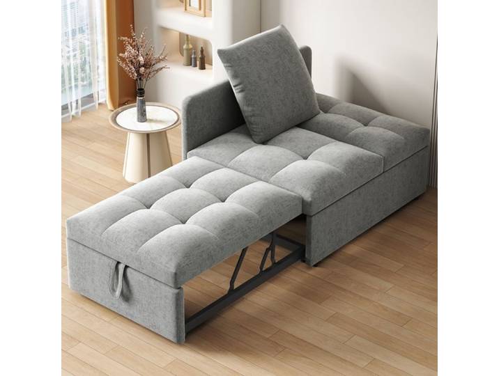 Sofa convertible 3 en 1 tissu en lin dossier ajustable idéal studio et petits espaces