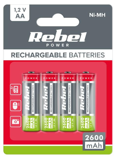 Rebel BAT2012 Oplaadbare AA-batterijen Ni-MH 2600 mAh 1,2 V, 4 stuks