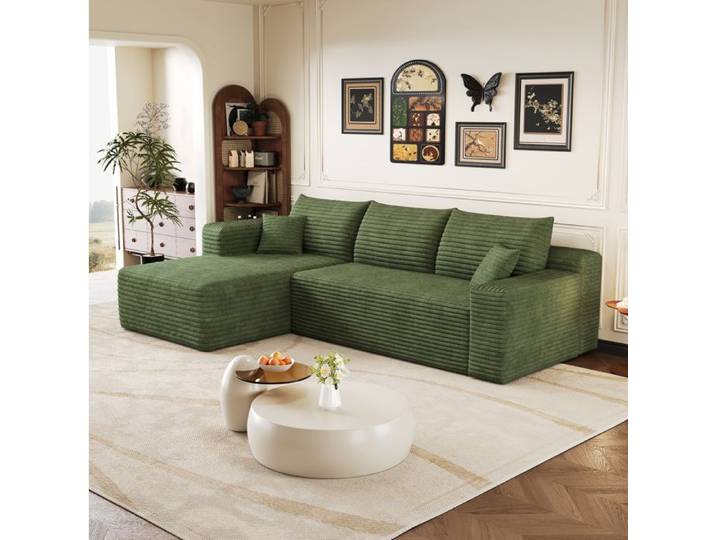 Canapé d'angle modulable réversible EVRYAE 241 cm sans montage tissu corduroy vert